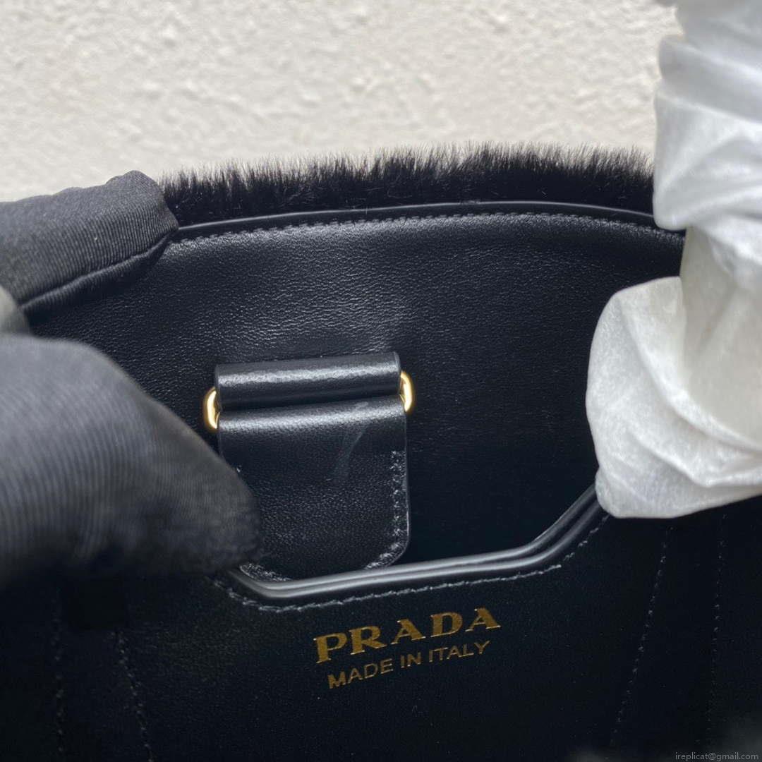 Prada 1BA373 Prada Panier shearling mini-bag Black