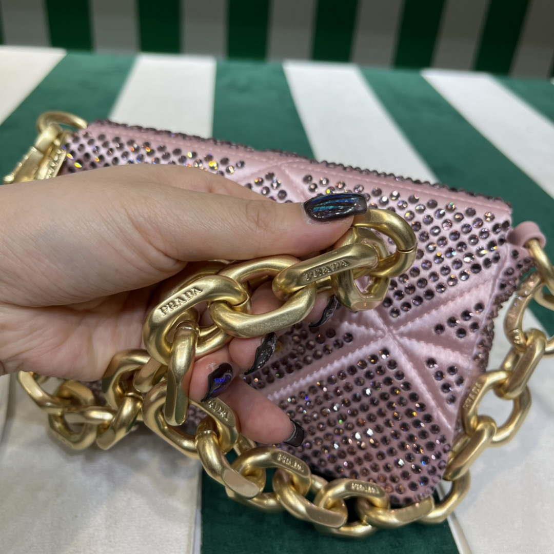 Prada 1BD329 Satin mini-bag with White Crystals Pink