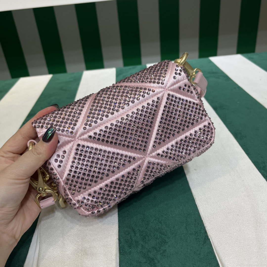 Prada 1BD329 Satin mini-bag with White Crystals Pink