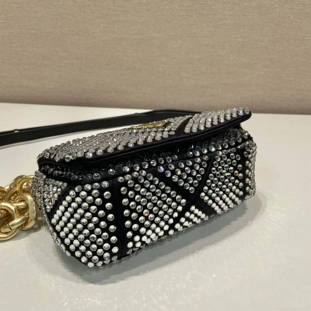 Prada 1BD329 Satin mini-bag with Crystals Black