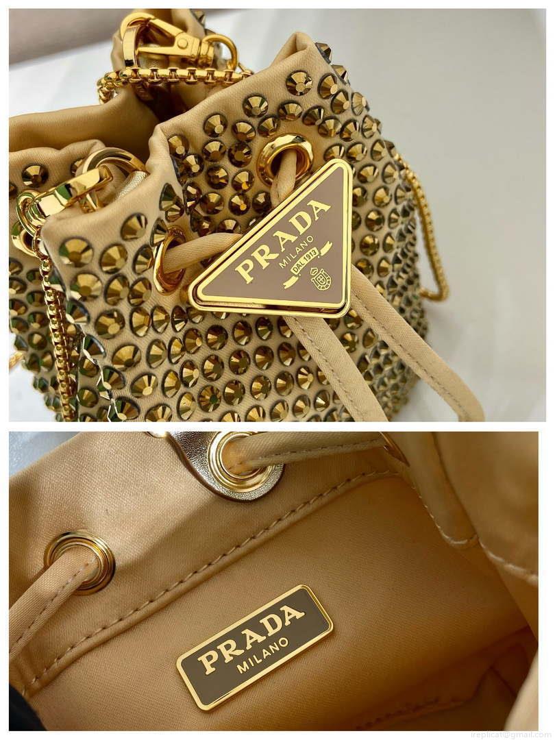 Prada 1BD016 Prada Crystal mini bucket bag Gold