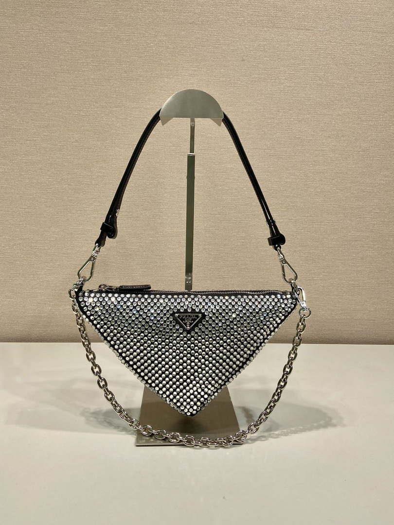 Prada 1BC190 Prada Triangle satin mini-bag with crystals Black