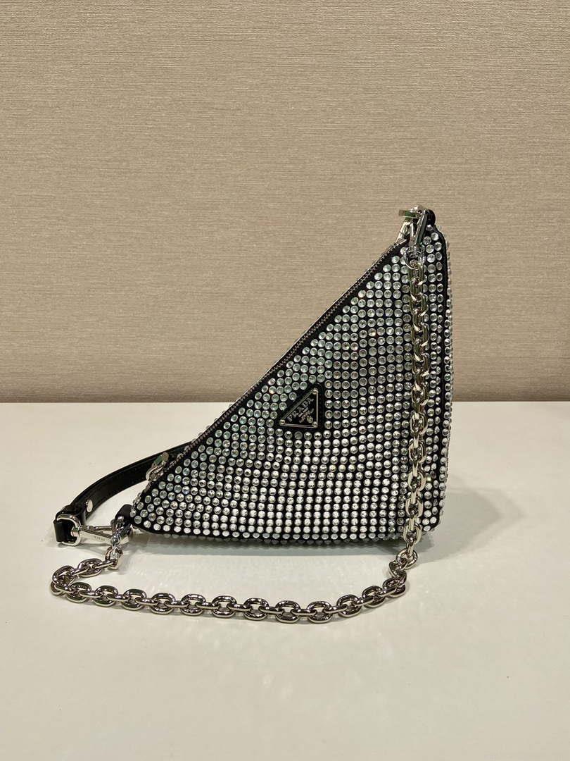 Prada 1BC190 Prada Triangle satin mini-bag with crystals Black