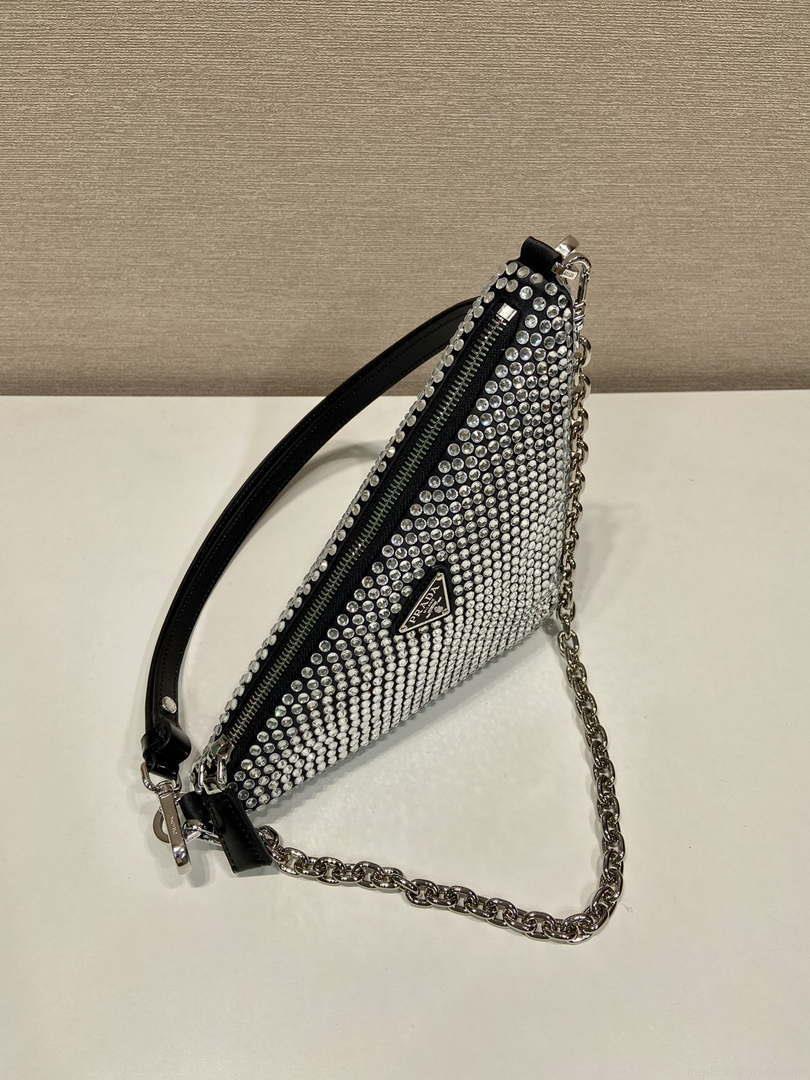 Prada 1BC190 Prada Triangle satin mini-bag with crystals Black