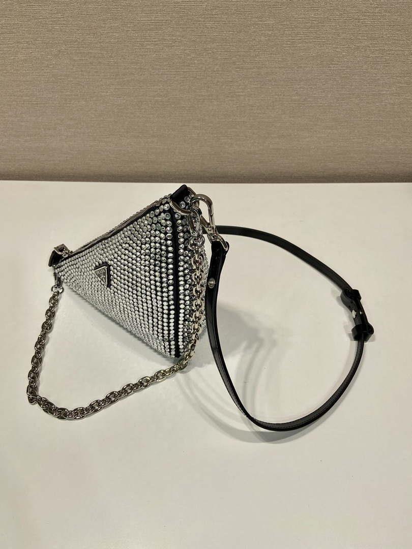 Prada 1BC190 Prada Triangle satin mini-bag with crystals Black