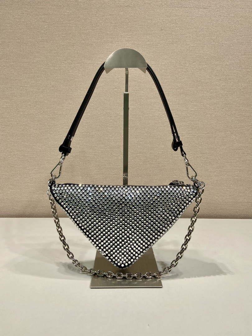 Prada 1BC190 Prada Triangle satin mini-bag with crystals Black