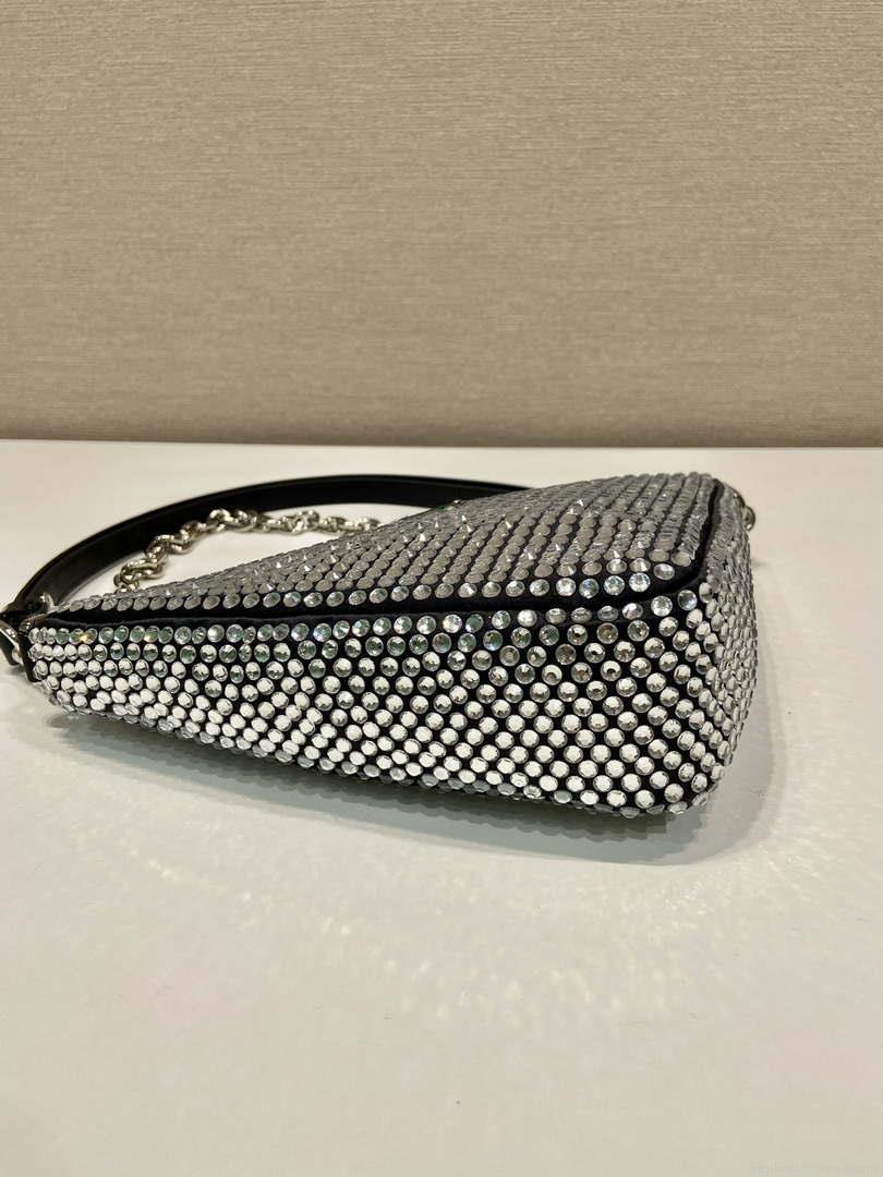 Prada 1BC190 Prada Triangle satin mini-bag with crystals Black