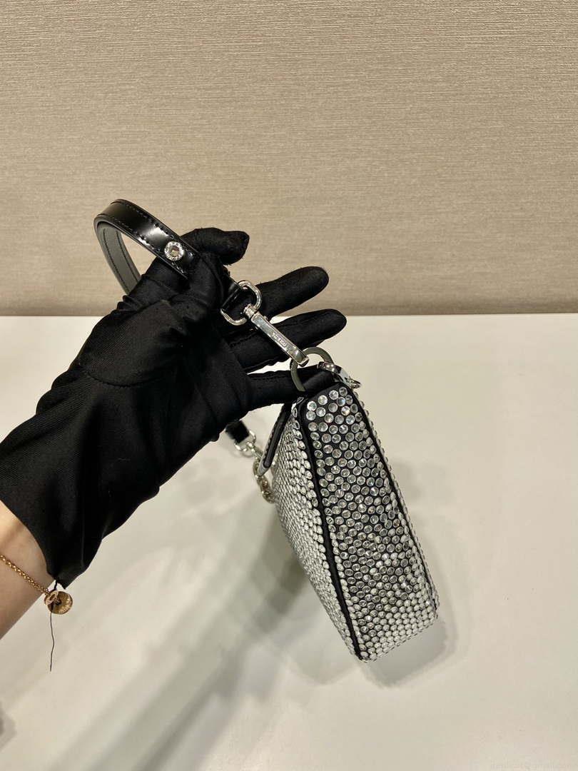 Prada 1BC190 Prada Triangle satin mini-bag with crystals Black