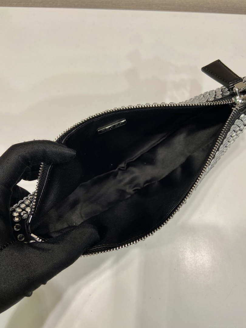 Prada 1BC190 Prada Triangle satin mini-bag with crystals Black