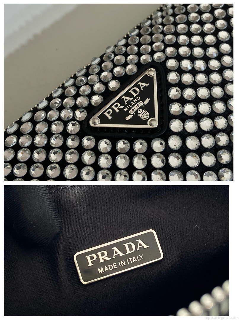 Prada 1BC190 Prada Triangle satin mini-bag with crystals Black