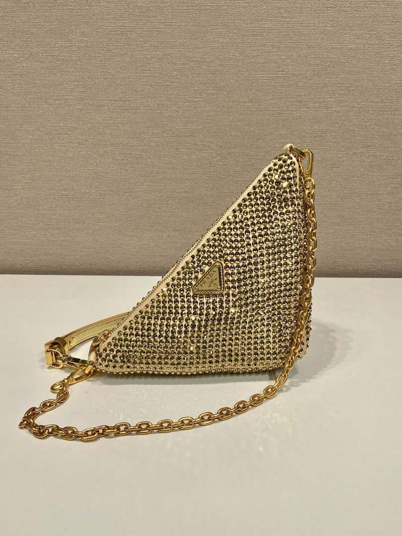 Prada 1BC190 Prada Triangle satin mini-bag with crystals Gold