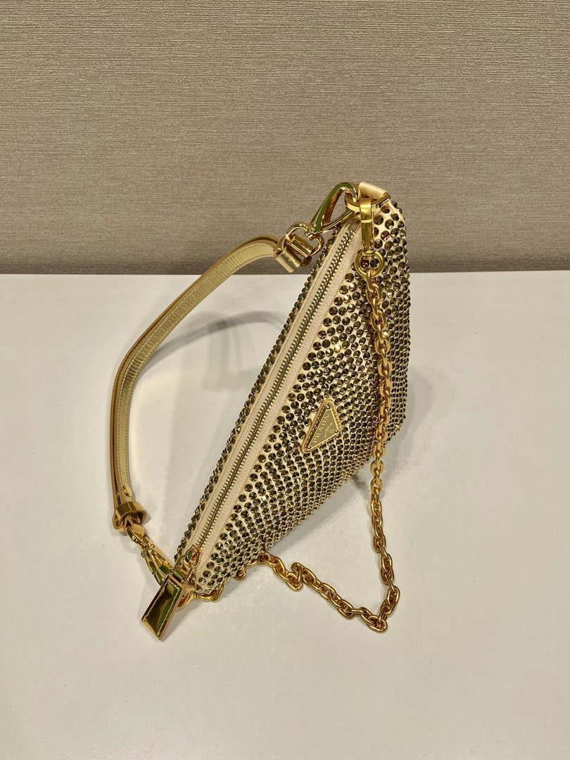 Prada 1BC190 Prada Triangle satin mini-bag with crystals Gold