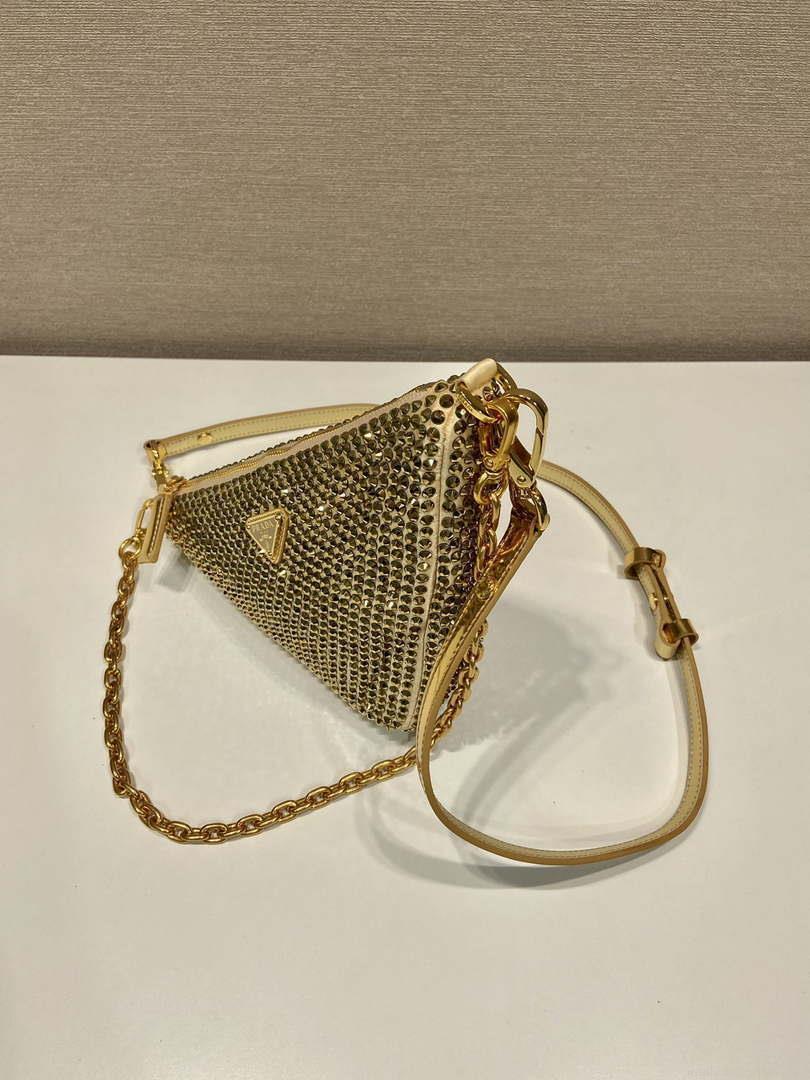 Prada 1BC190 Prada Triangle satin mini-bag with crystals Gold