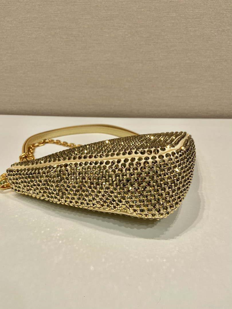 Prada 1BC190 Prada Triangle satin mini-bag with crystals Gold
