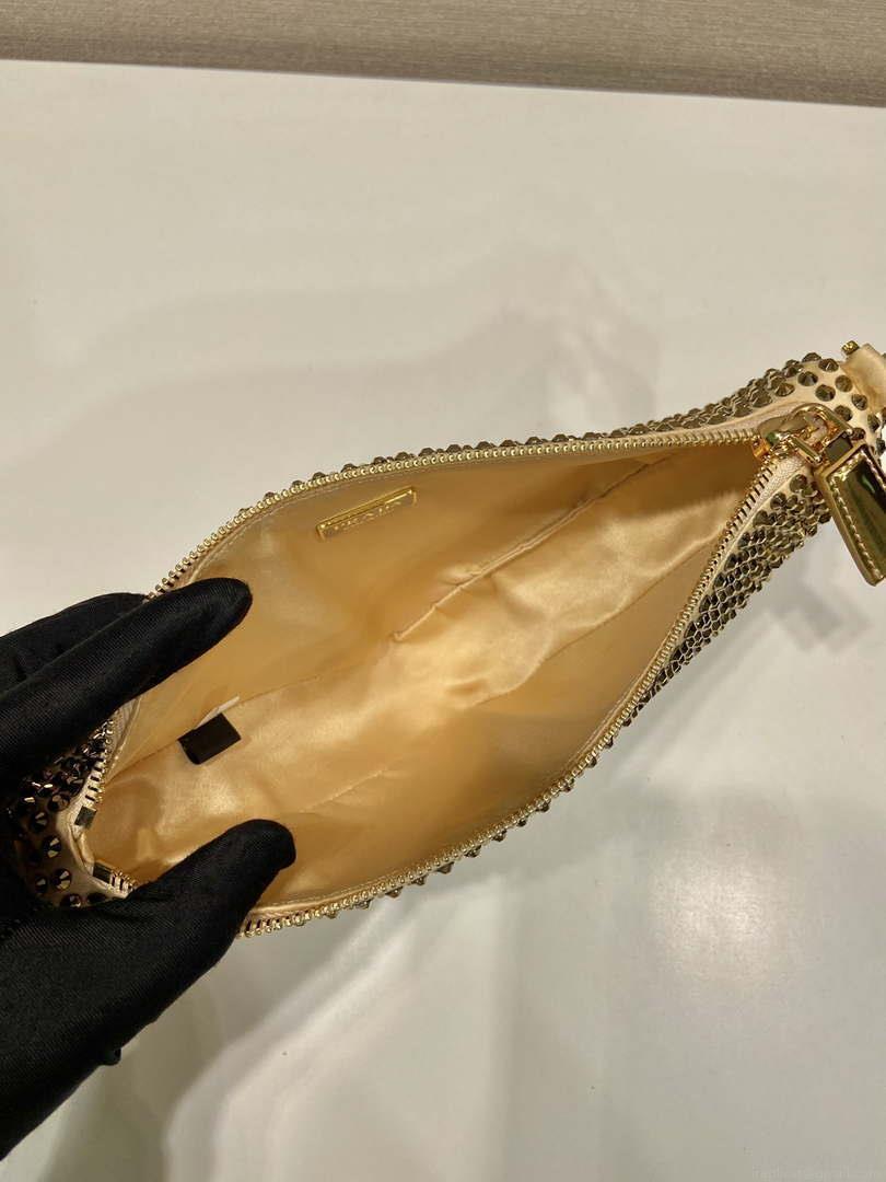 Prada 1BC190 Prada Triangle satin mini-bag with crystals Gold