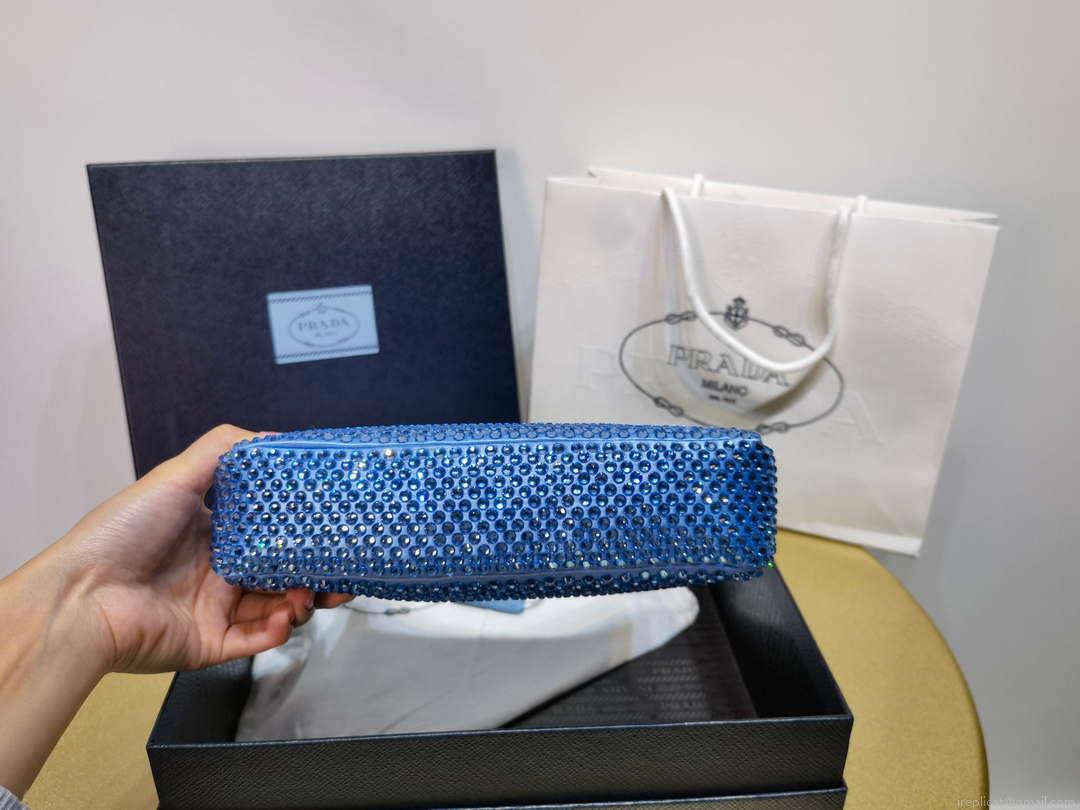 Prada 1NE515 Satin mini-bag with artificial crystals Blue