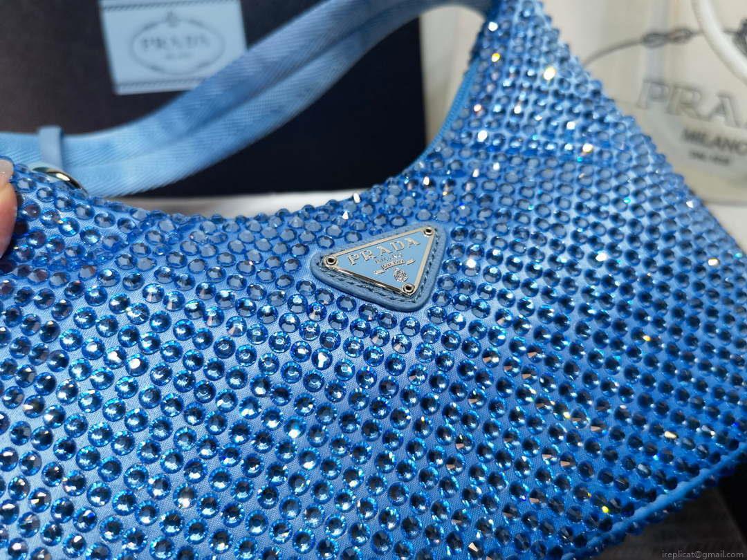 Prada 1NE515 Satin mini-bag with artificial crystals Blue