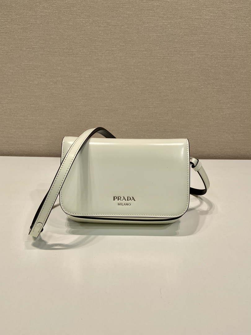 Prada 2VD061 Black Brushed Leather Mini-bag With Shoulder Strap White
