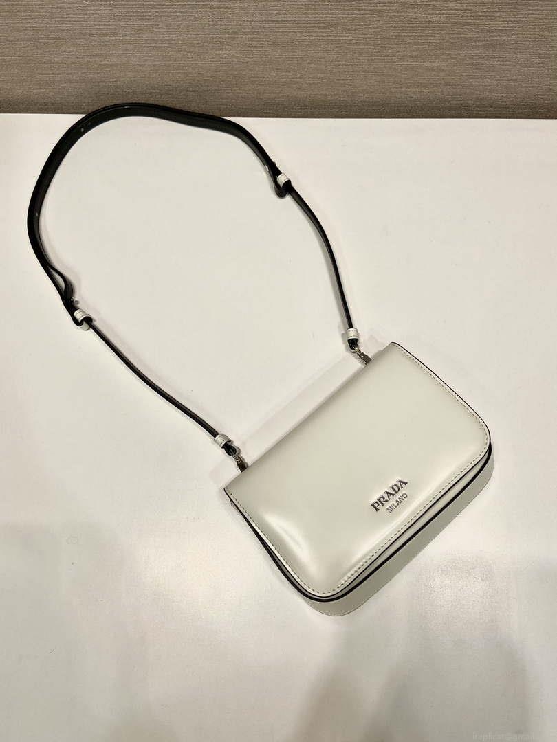 Prada 2VD061 Black Brushed Leather Mini-bag With Shoulder Strap White