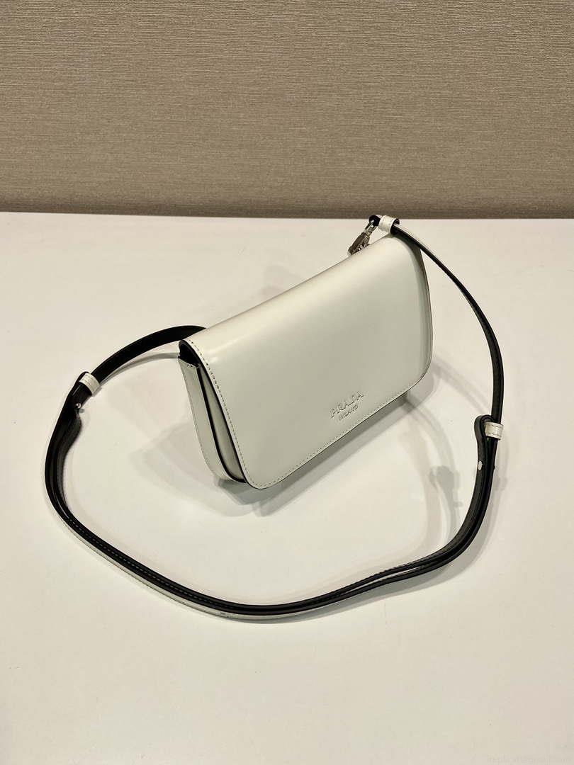 Prada 2VD061 Black Brushed Leather Mini-bag With Shoulder Strap White