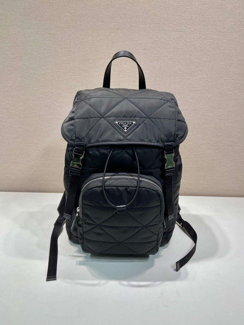 Prada 2VZ135 Re-Nylon Padded Backpack With Hood Black