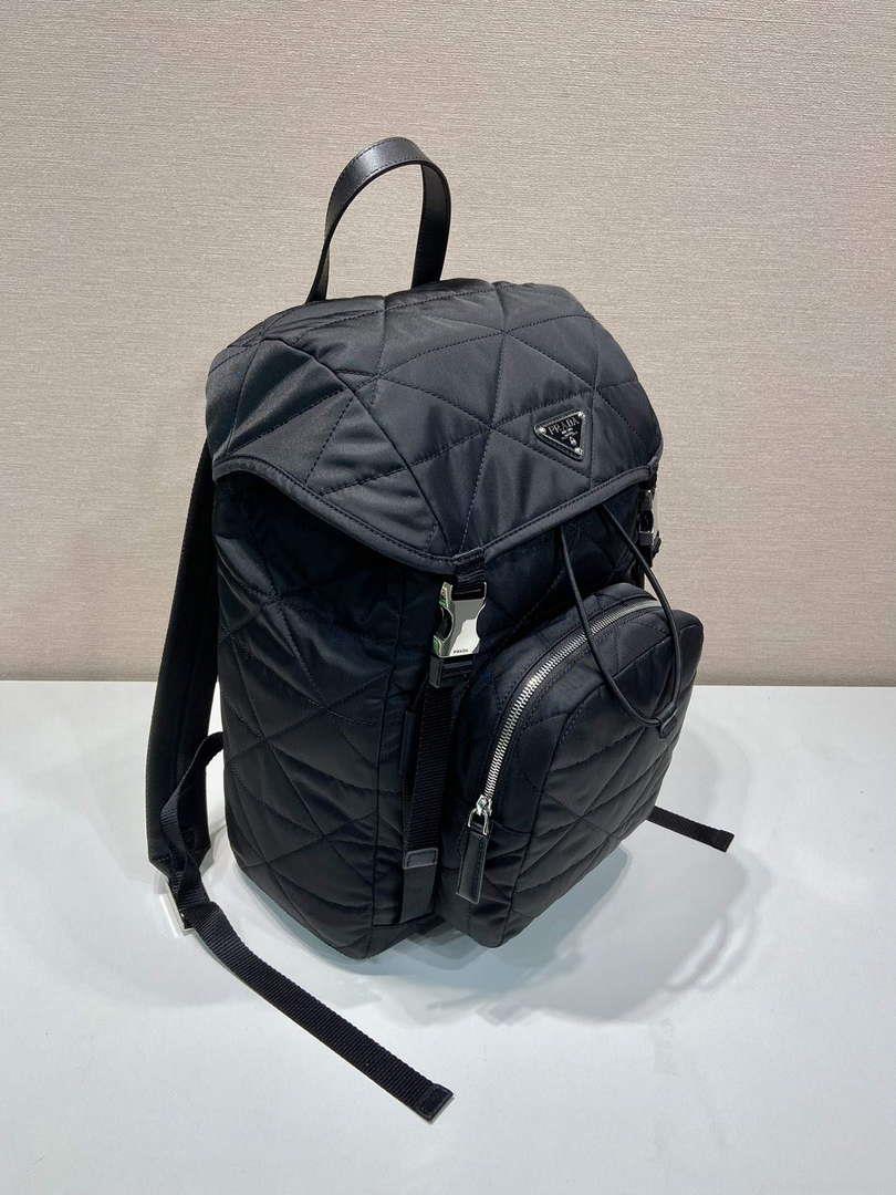 Prada 2VZ135 Re-Nylon Padded Backpack With Hood Black