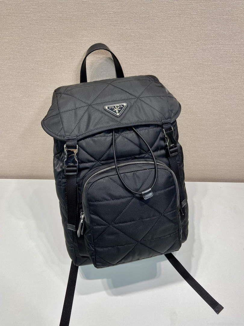 Prada 2VZ135 Re-Nylon Padded Backpack With Hood Black