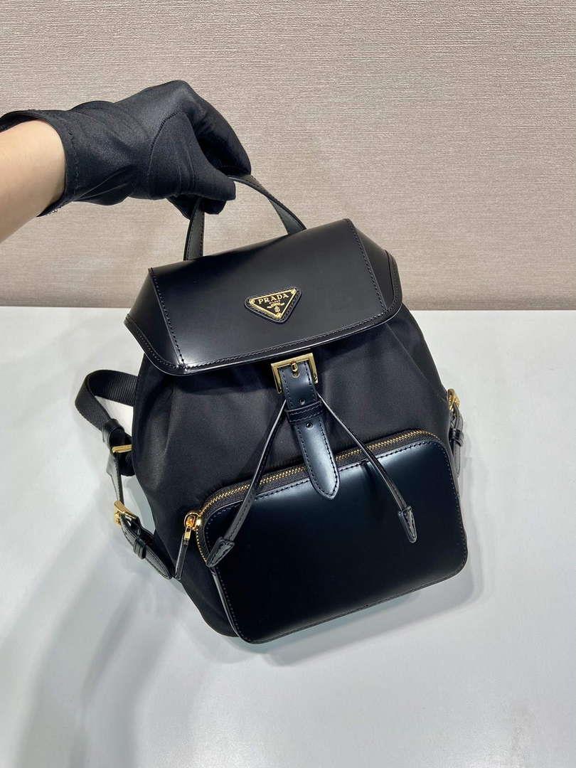 Prada 1BZ074 Re-Nylon and Brushed Leather Backpack Black