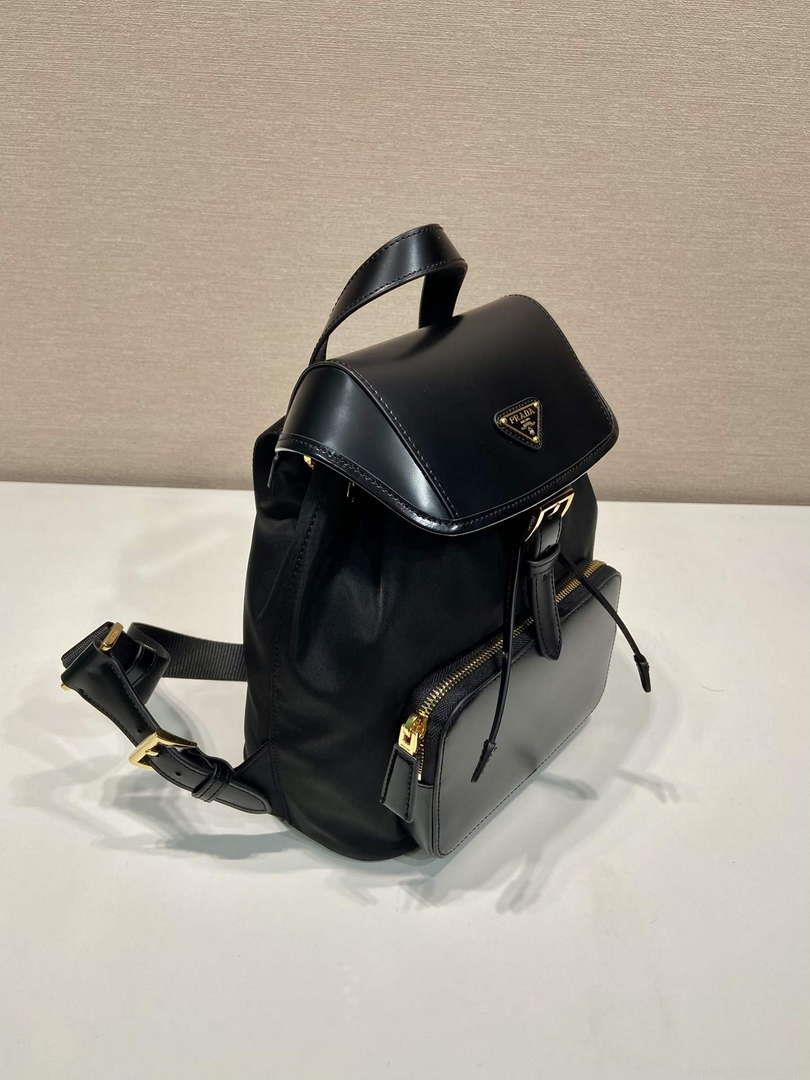 Prada 1BZ074 Re-Nylon and Brushed Leather Backpack Black