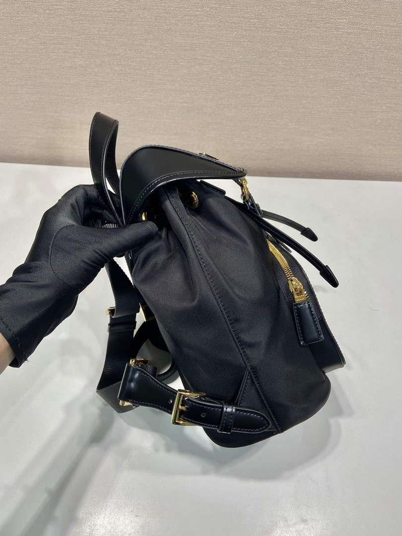 Prada 1BZ074 Re-Nylon and Brushed Leather Backpack Black