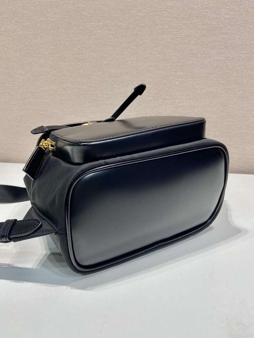 Prada 1BZ074 Re-Nylon and Brushed Leather Backpack Black