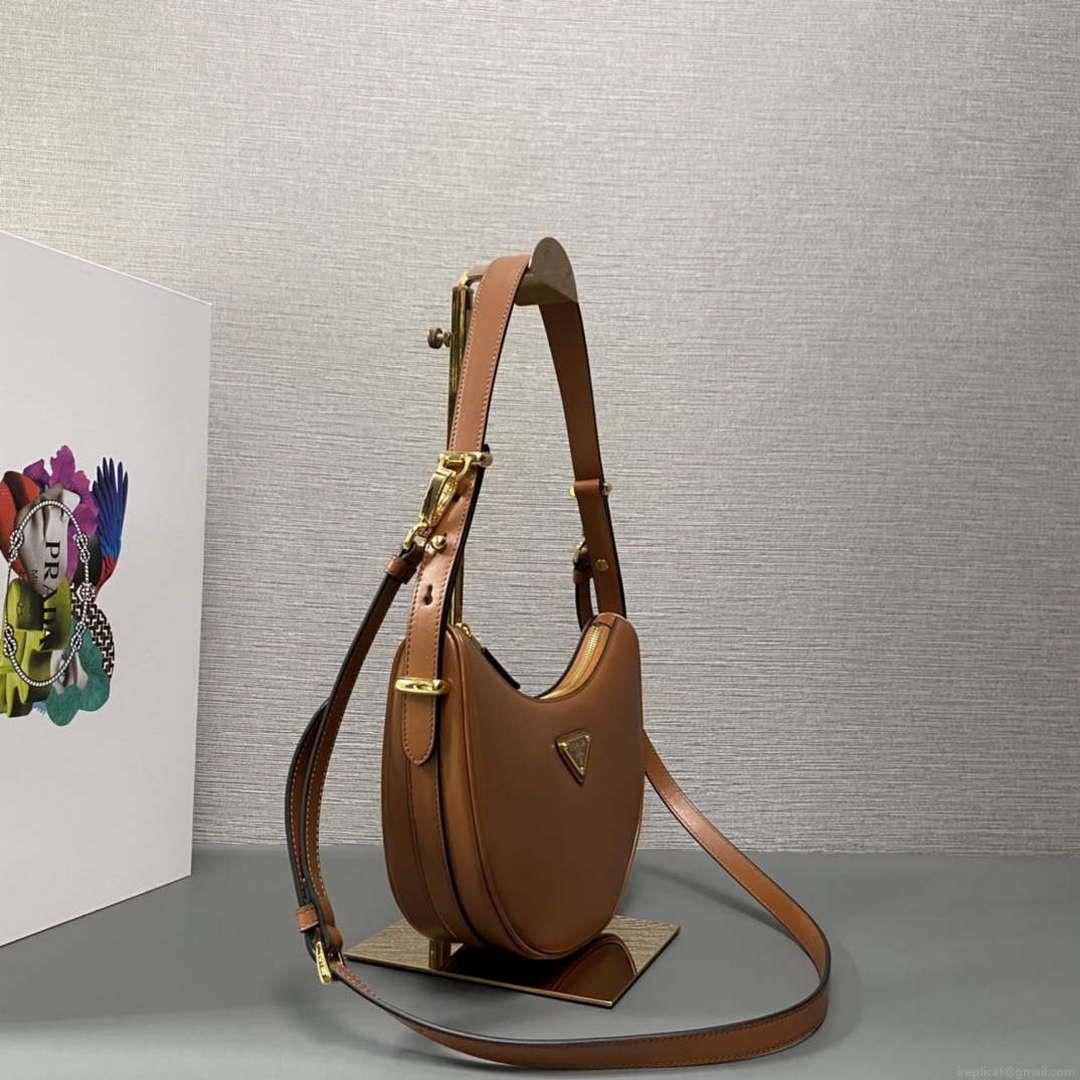 Prada 1BC194 Prada Arqué Leather Shoulder Bag Cognac