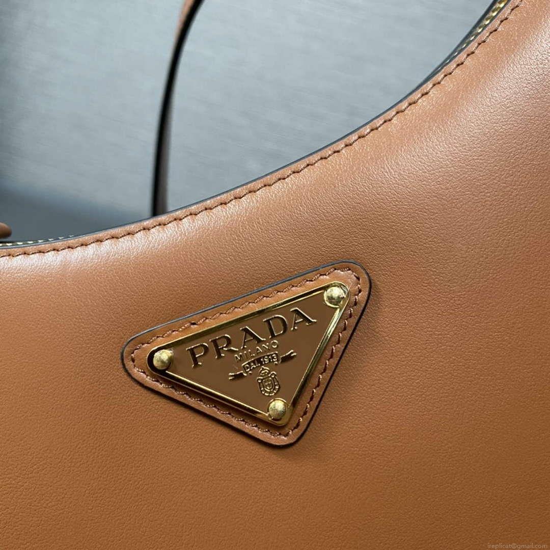 Prada 1BC194 Prada Arqué Leather Shoulder Bag Cognac