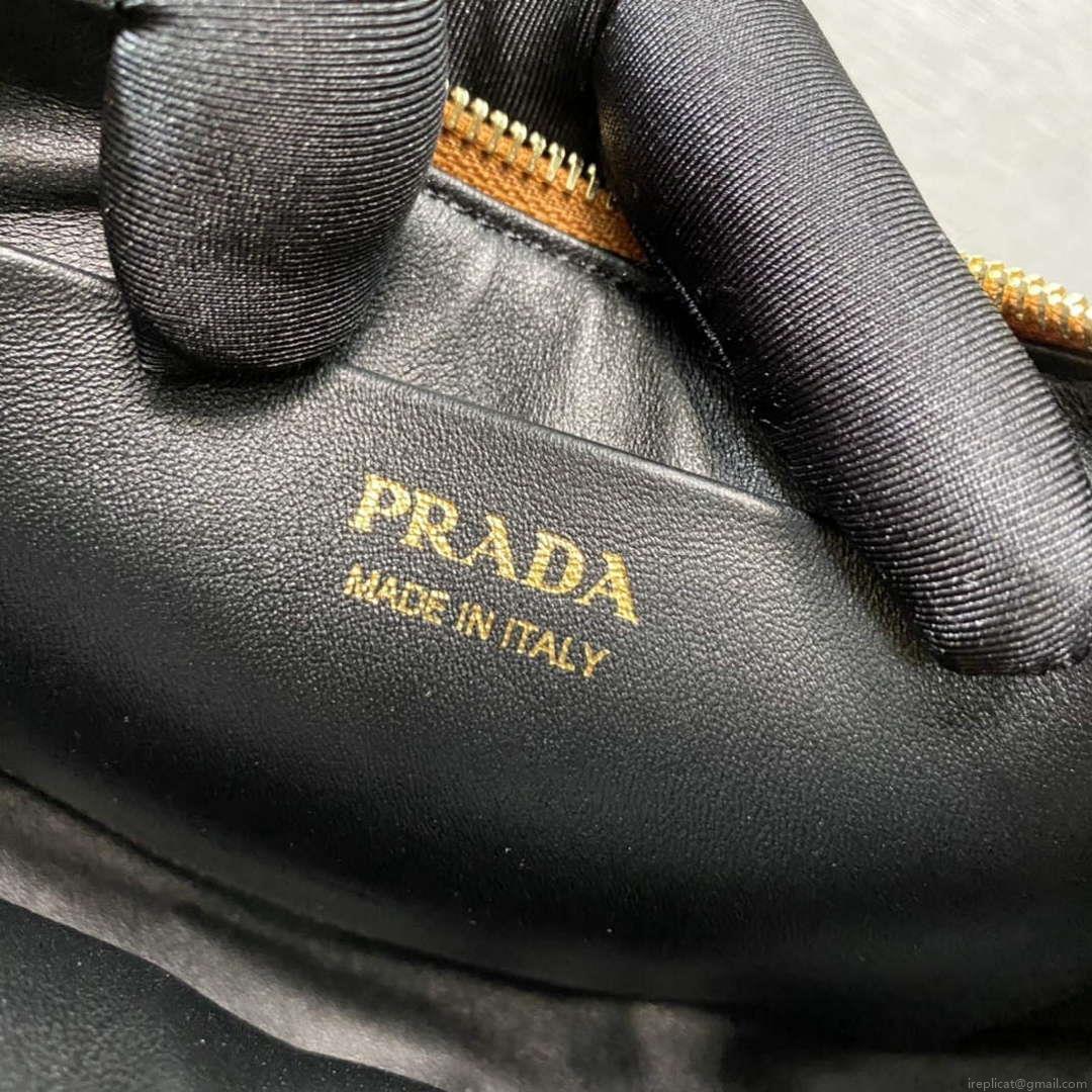 Prada 1BC194 Prada Arqué Leather Shoulder Bag Cognac