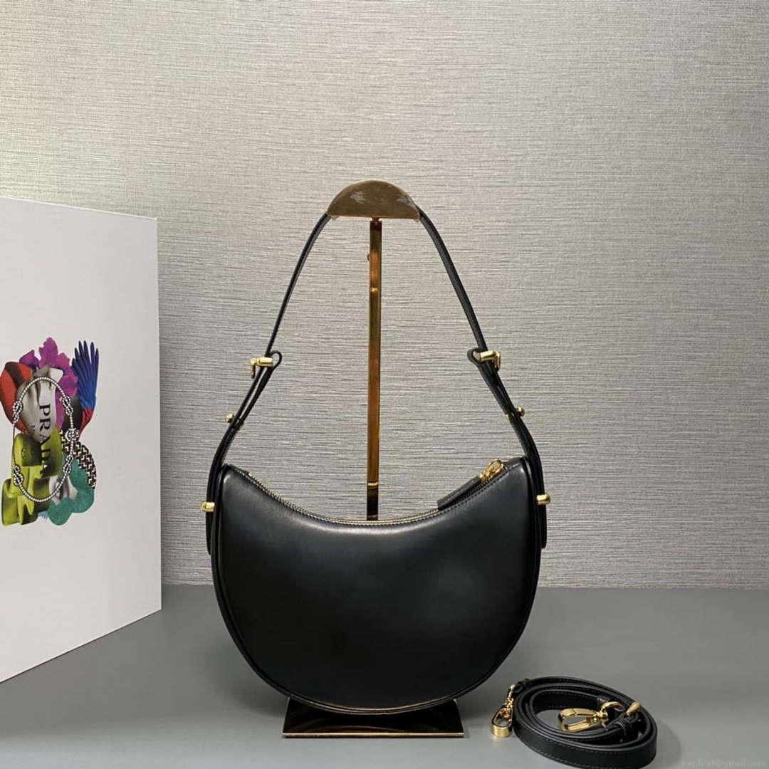 Prada 1BC194 Prada Arqué Leather Shoulder Bag Black