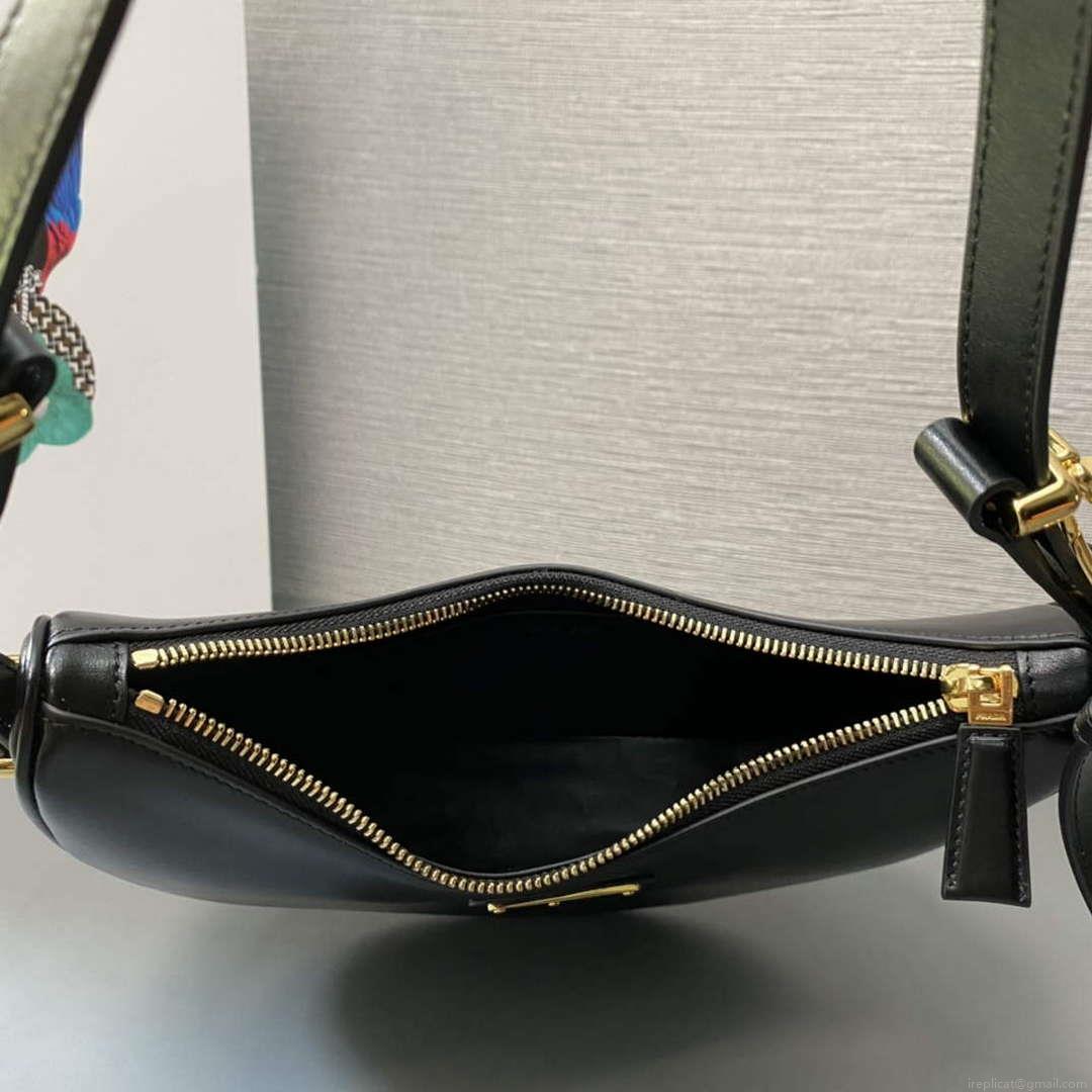 Prada 1BC194 Prada Arqué Leather Shoulder Bag Black