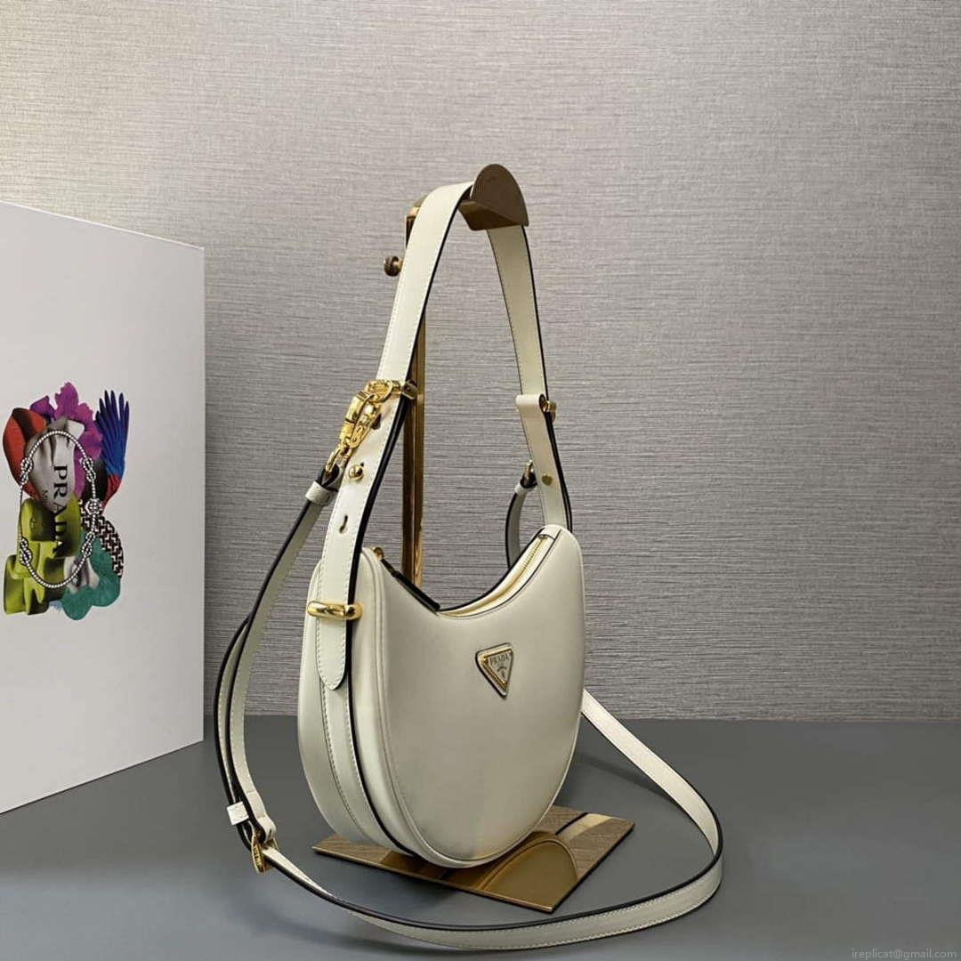 Prada 1BC194 Prada Arqué Leather Shoulder Bag White