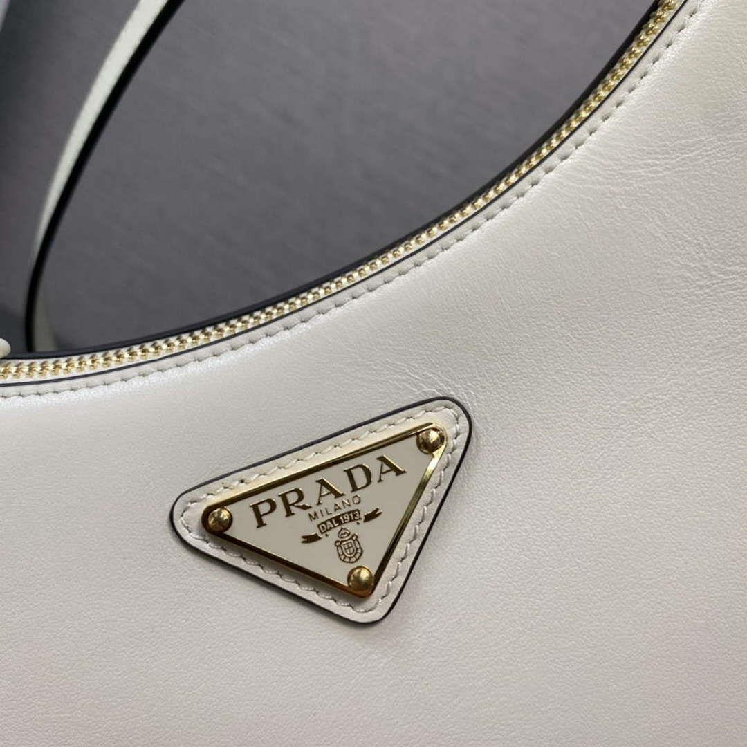 Prada 1BC194 Prada Arqué Leather Shoulder Bag White
