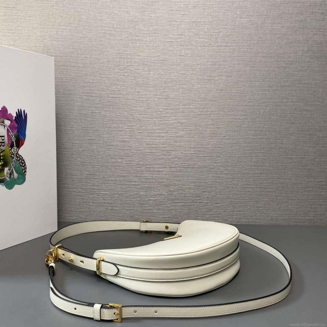 Prada 1BC194 Prada Arqué Leather Shoulder Bag White