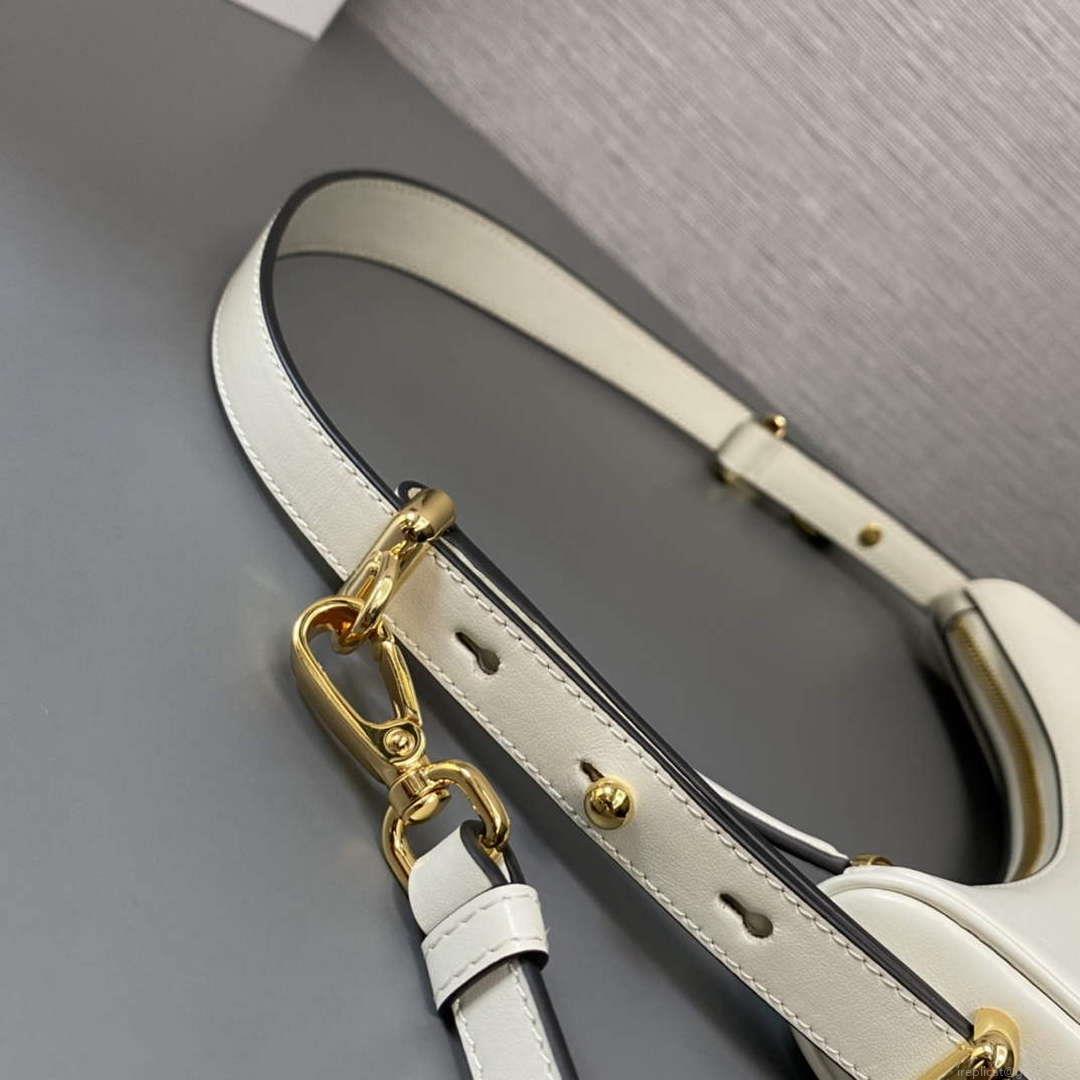Prada 1BC194 Prada Arqué Leather Shoulder Bag White