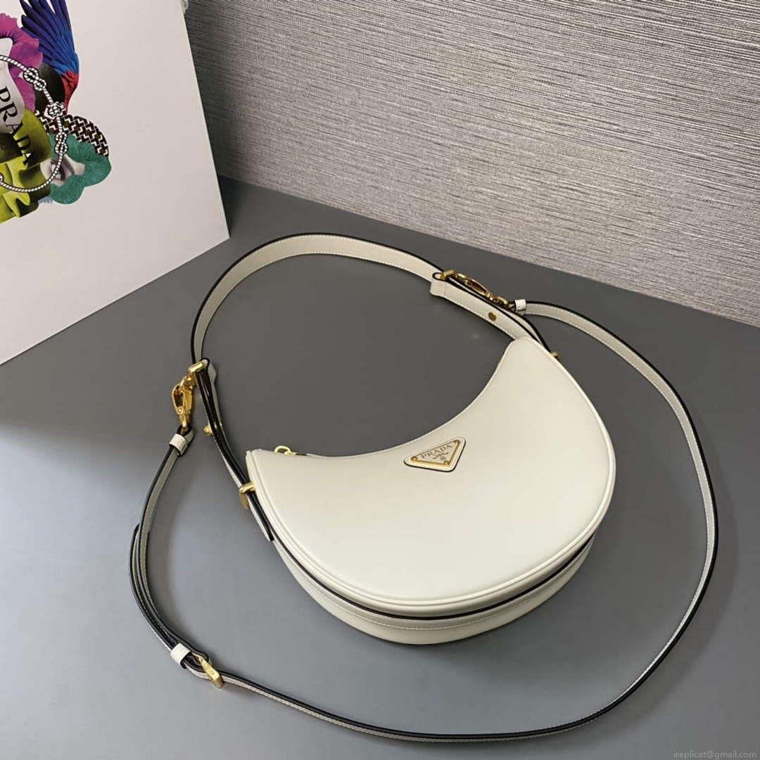 Prada 1BC194 Prada Arqué Leather Shoulder Bag White