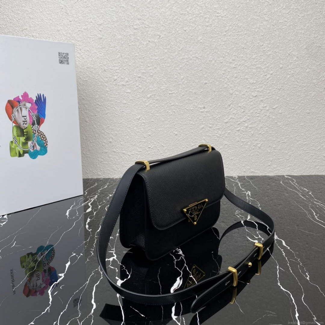 Prada 1BD320 Prada Emblème Saffiano Shoulder Bag Black