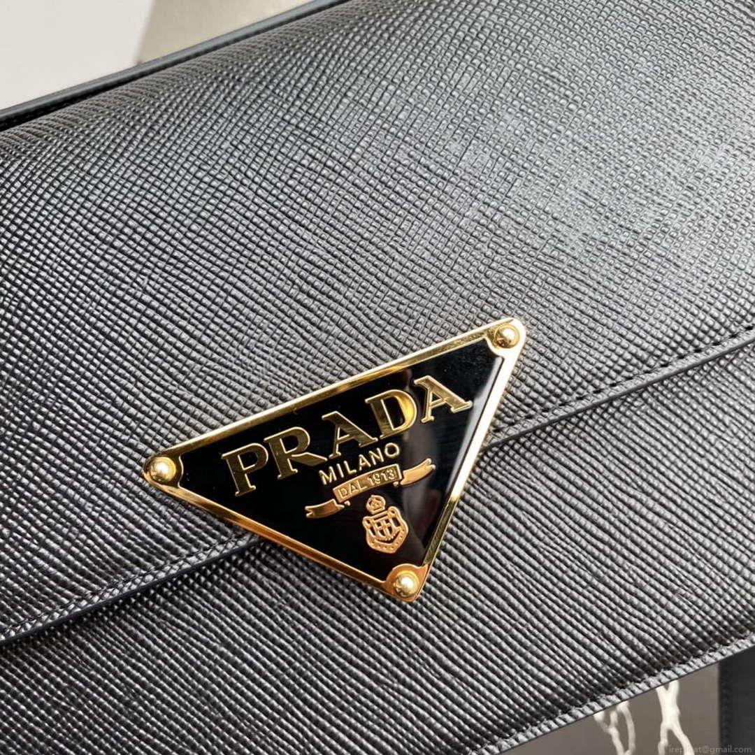 Prada 1BD320 Prada Emblème Saffiano Shoulder Bag Black