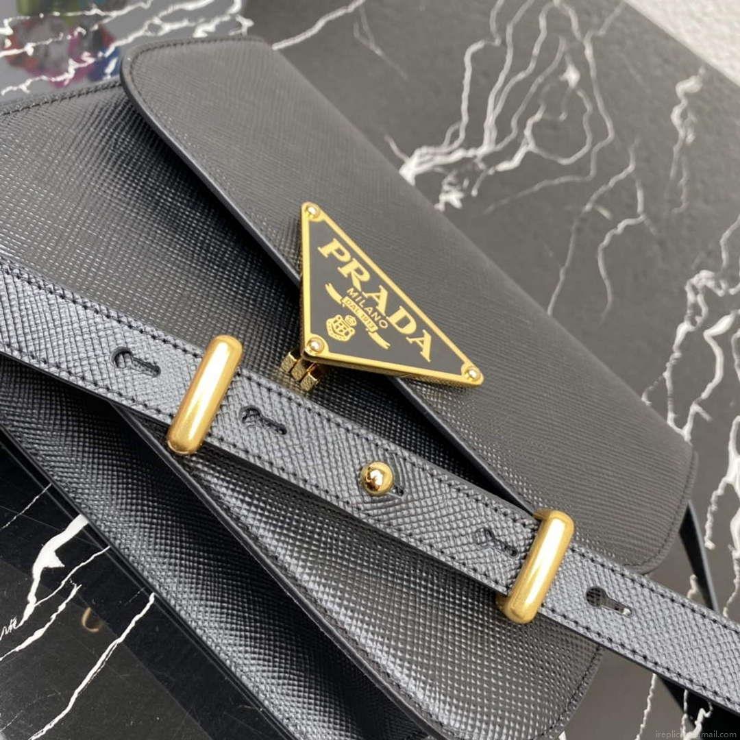 Prada 1BD320 Prada Emblème Saffiano Shoulder Bag Black