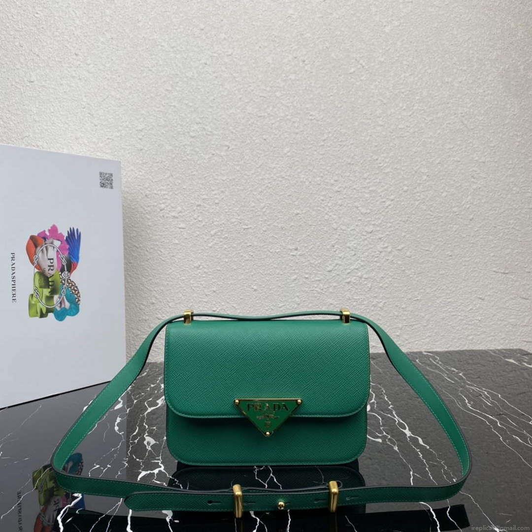 Prada 1BD320 Prada Emblème Saffiano Shoulder Bag Green