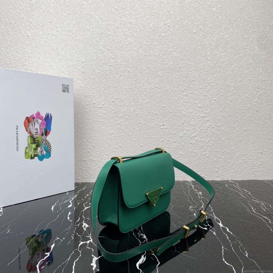 Prada 1BD320 Prada Emblème Saffiano Shoulder Bag Green