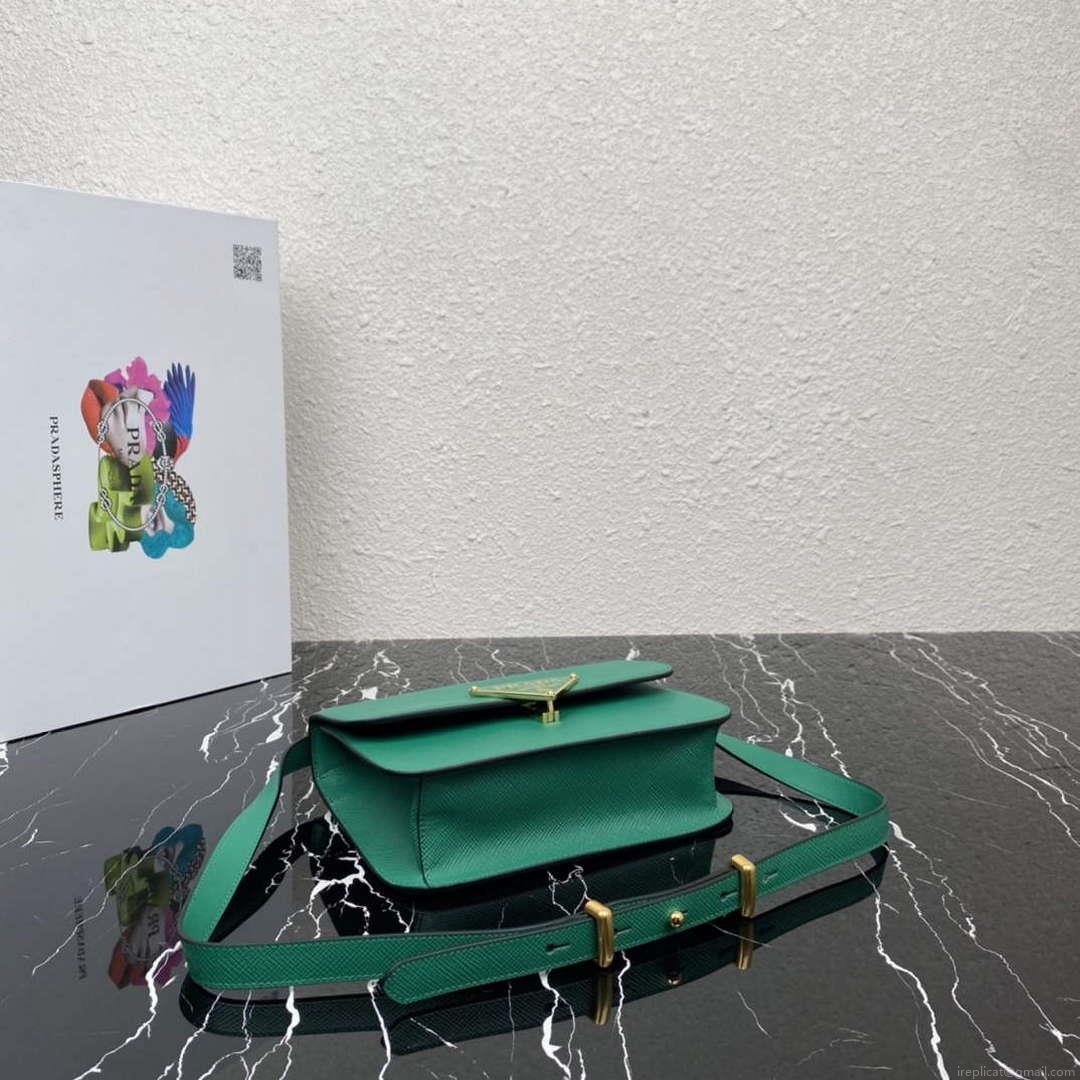 Prada 1BD320 Prada Emblème Saffiano Shoulder Bag Green