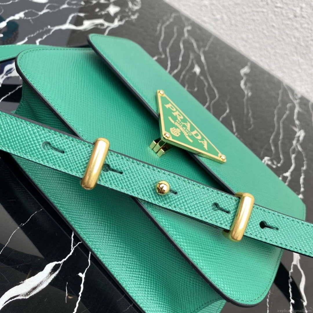 Prada 1BD320 Prada Emblème Saffiano Shoulder Bag Green