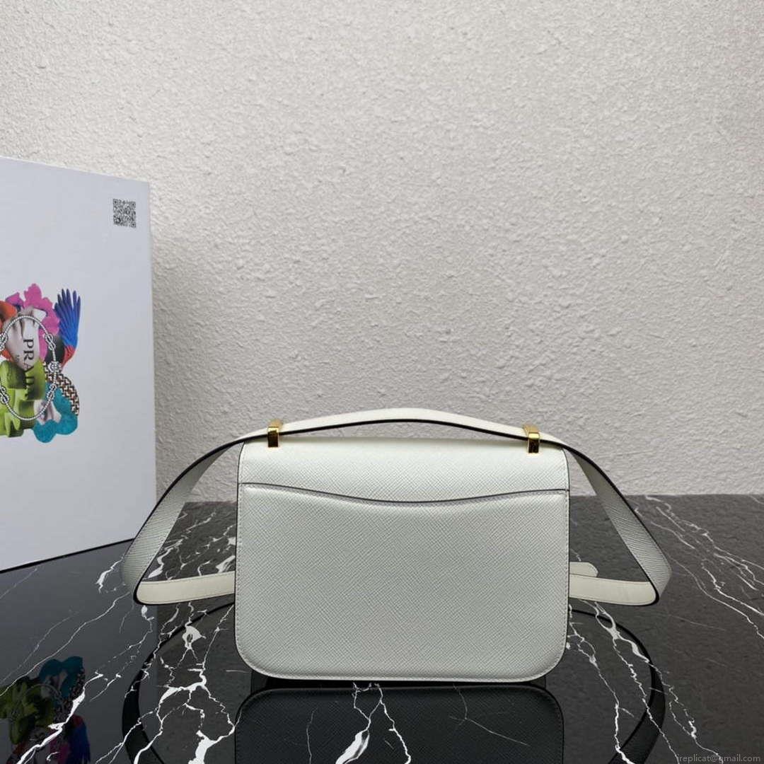Prada 1BD320 Prada Emblème Saffiano Shoulder Bag White
