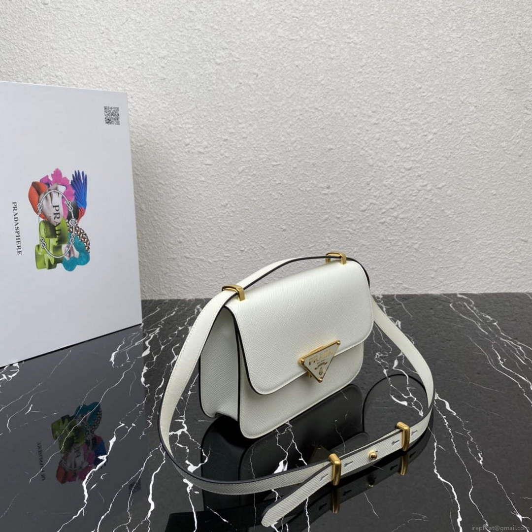 Prada 1BD320 Prada Emblème Saffiano Shoulder Bag White